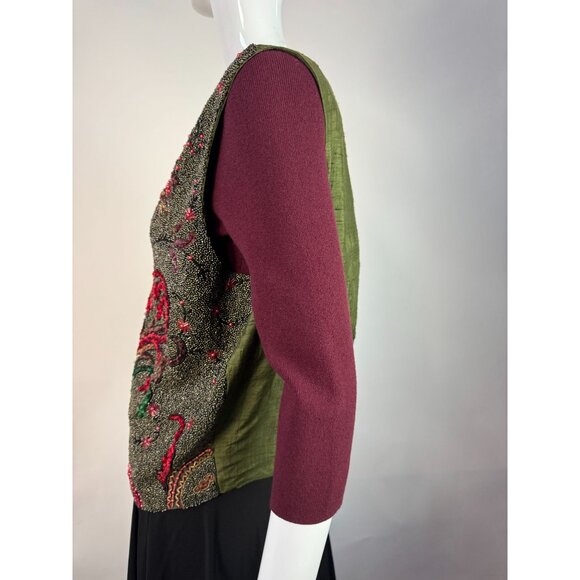Vintage Other Destinations Hand-Beaded Silk Vest With Floral Embroidery & Rayon - Picture 7 of 16